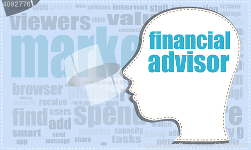 Image of financial advisor, financial advisor vector head, profile icon, woman head silhouette, business man head. vector illustration, financial advisor icon, financial advisor button,financial advisor vector