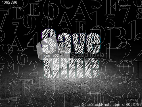 Image of Time concept: Save Time in grunge dark room