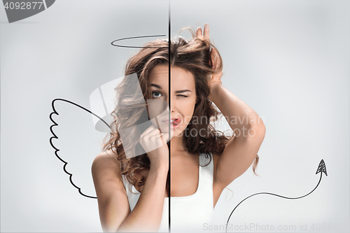 Image of Photo of the girl with a different emotions on  face