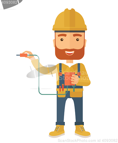 Image of Electrician holding power cable plug