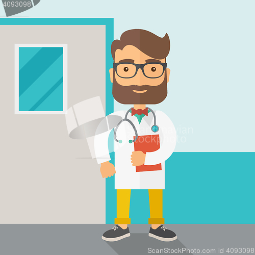 Image of Young male doctor standing with stethoscope.