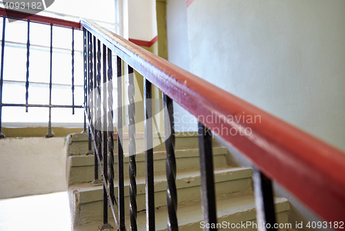 Image of stair railings on staircase at living house