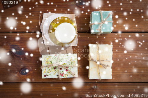 Image of handmade soap bars on wood