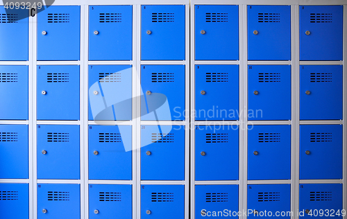 Image of school or gym blue metal lockers