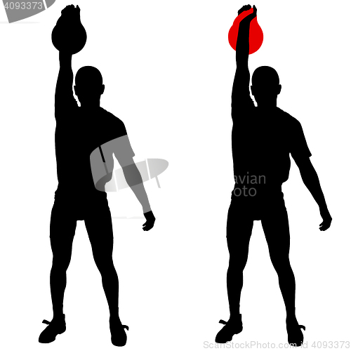 Image of Silhouette muscular man holding kettle bell.  illustration.