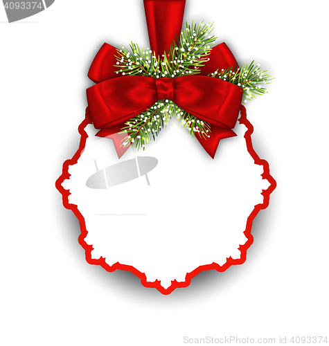 Image of Christmas Greeting Card with Fir Twigs and Bow Ribbon