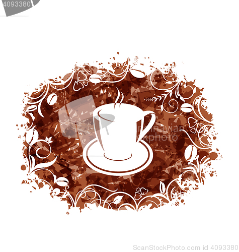 Image of Brown Grungy Banner with Coffee Cup and Beans