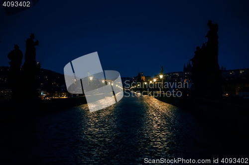 Image of Charles Bridge in Prague at dawn Czech Republic