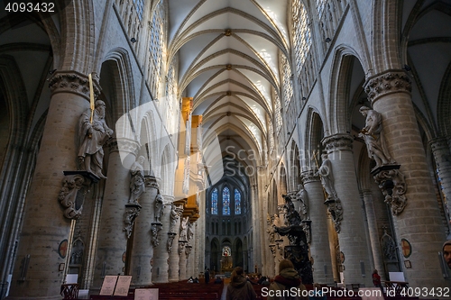 Image of BRUSSELS, BELGIUM-NOVEMBER 23, 2014: The Cathedral of St. Michael and St. Gudula, 1000 year old cathedral in the Capital