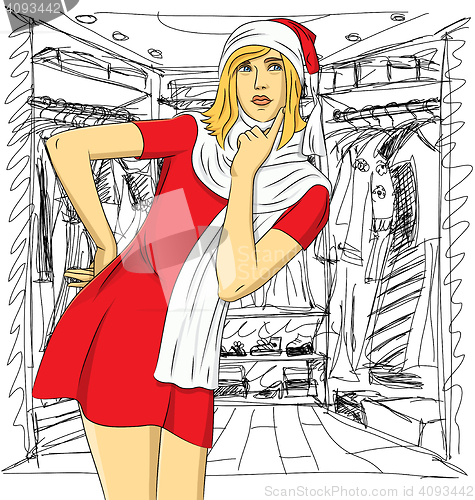 Image of Vector Woman Waiting For Christmas