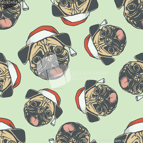 Image of Christmas Pug dog vector seamless pattern illustration