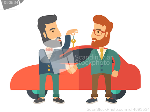 Image of Man handed a key to other man