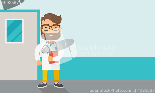 Image of Young male doctor standing with stethoscope.