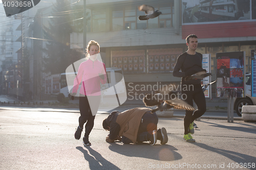 Image of young  couple jogging