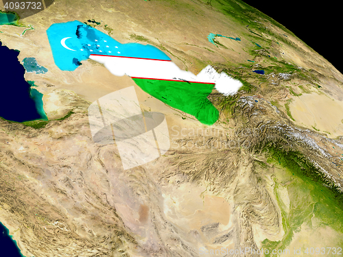 Image of Uzbekistan with flag on Earth