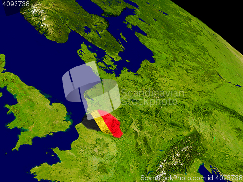 Image of Belgium with flag on Earth