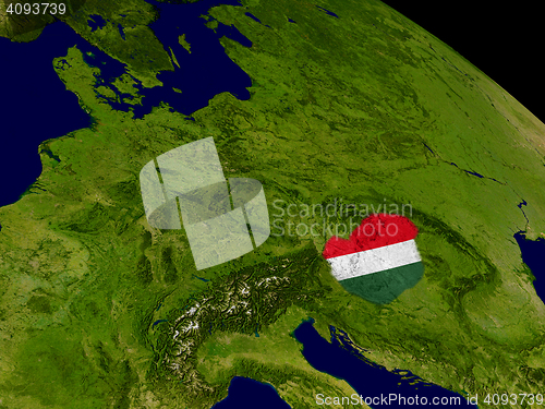 Image of Hungary with flag on Earth