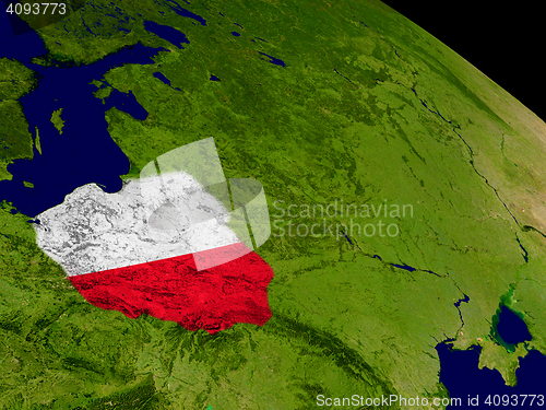 Image of Poland with flag on Earth