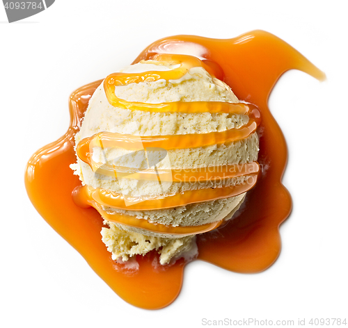 Image of vanilla ice cream with caramel sauce