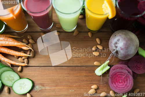 Image of glasses with different fruit or vegetable juices