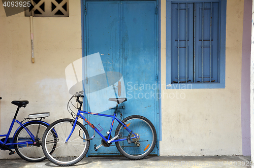 Image of Bicycle and  painted brick wall