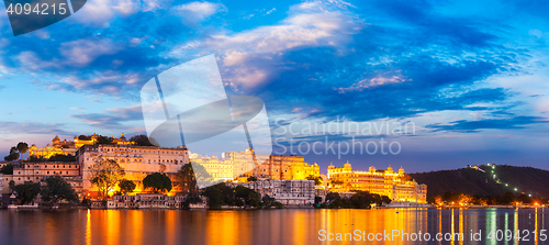 Image of Udaipur City Palace in the evening. Rajasthan, India