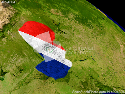 Image of Paraguay with flag on Earth