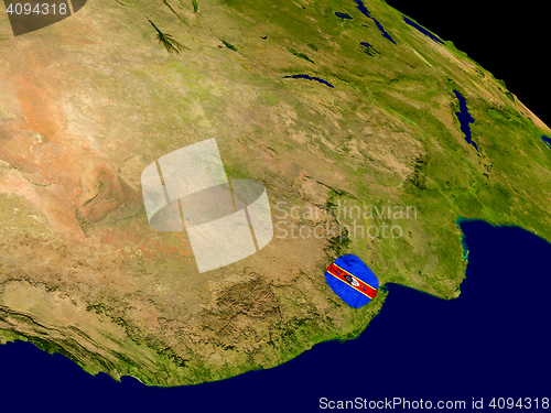 Image of Swaziland with flag on Earth