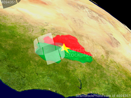 Image of Burkina Faso with flag on Earth