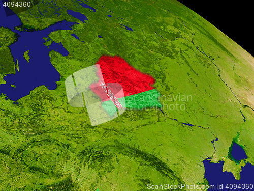 Image of Belarus with flag on Earth