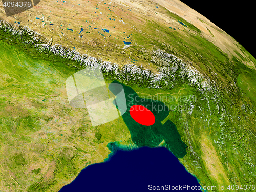Image of Bangladesh with flag on Earth