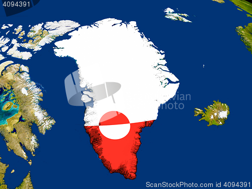 Image of Greenland with flag on Earth