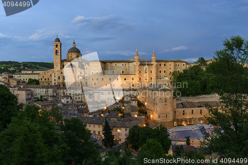 Image of Illuminated castle Urbino Italy