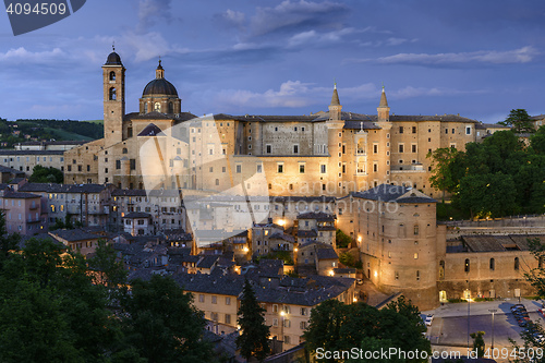 Image of Illuminated castle Urbino Italy