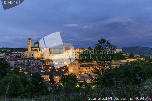 Image of Illuminated castle Urbino Italy