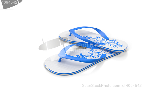 Image of Slippers for the beach on a white background. 3D rendering