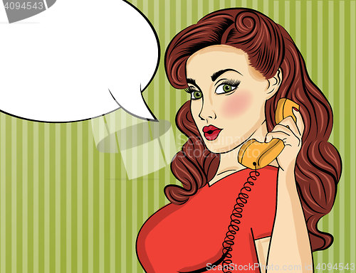 Image of Pop art woman with retro phone