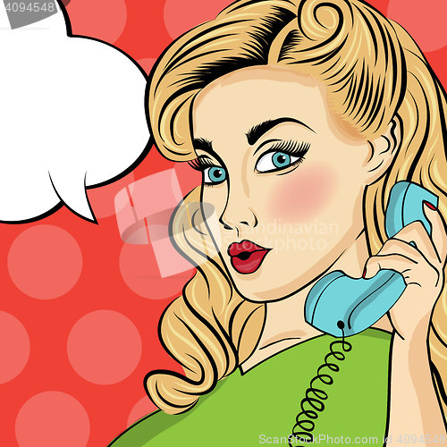 Image of Pop art woman with retro phone