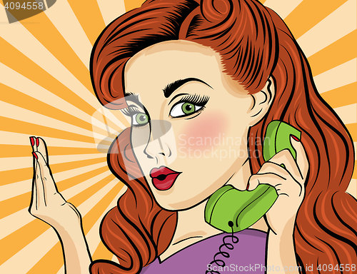 Image of Pop art woman with retro phone