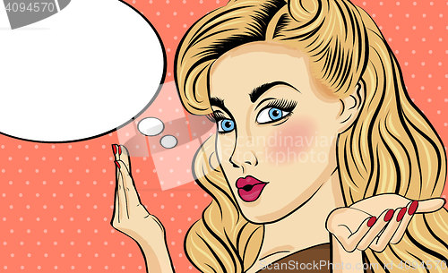 Image of Pop art  woman . Comic woman with speech bubble