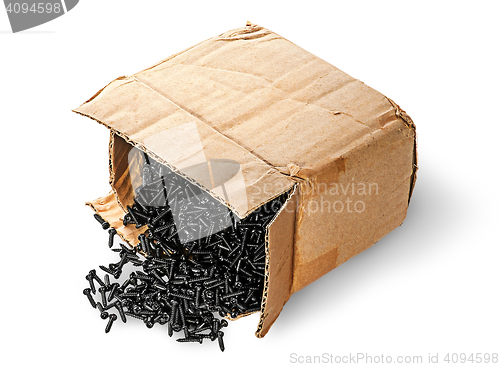 Image of Screws fall out of old cardboard box top view