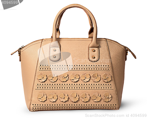 Image of In front elegant women beige handbag