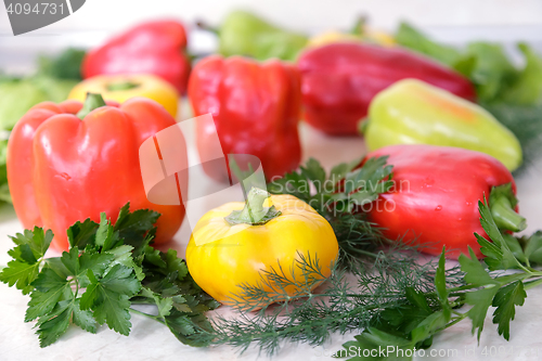 Image of Red , yellow and green pepper bell pepper.