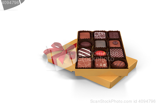 Image of 3D illustration: a box of chocolates - holiday gift.