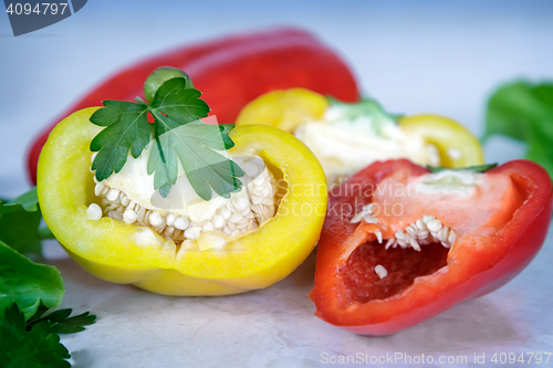 Image of Cut bell pepper. Presents closeup.