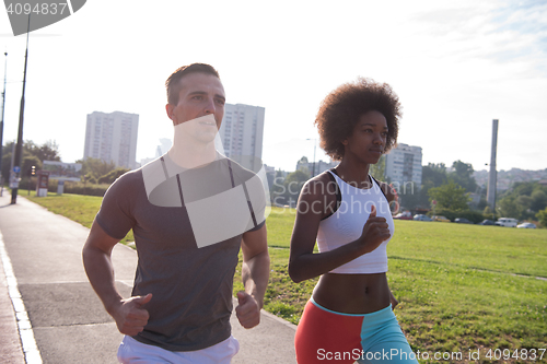 Image of multiethnic group of people on the jogging