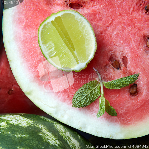 Image of Close-up of fresh slices  red watermelon