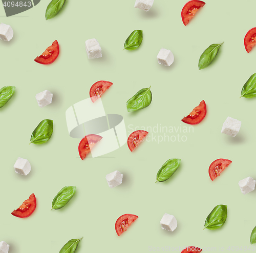 Image of mozzarella, cherry tomatoes and basil pattern