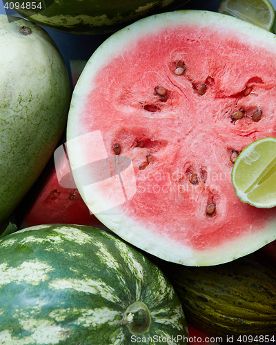 Image of Close-up of fresh slices red watermelon