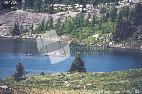 Image of Mountain lake with pine trees